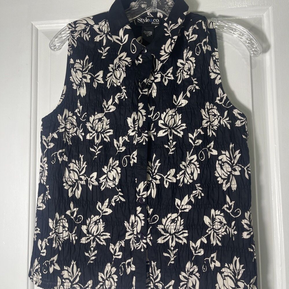Style&co. Leopard Print Faux Blouse Size 8p 3/4 SleevesLess, Ruffled Black/white